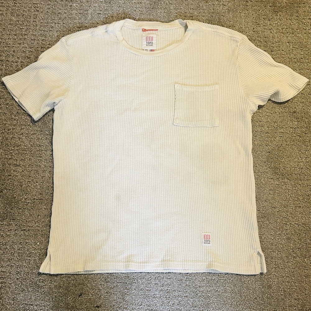 Topo Designs Waffle Knit Thermal Pocket Shirt Short Sleeve Medium Mens White
